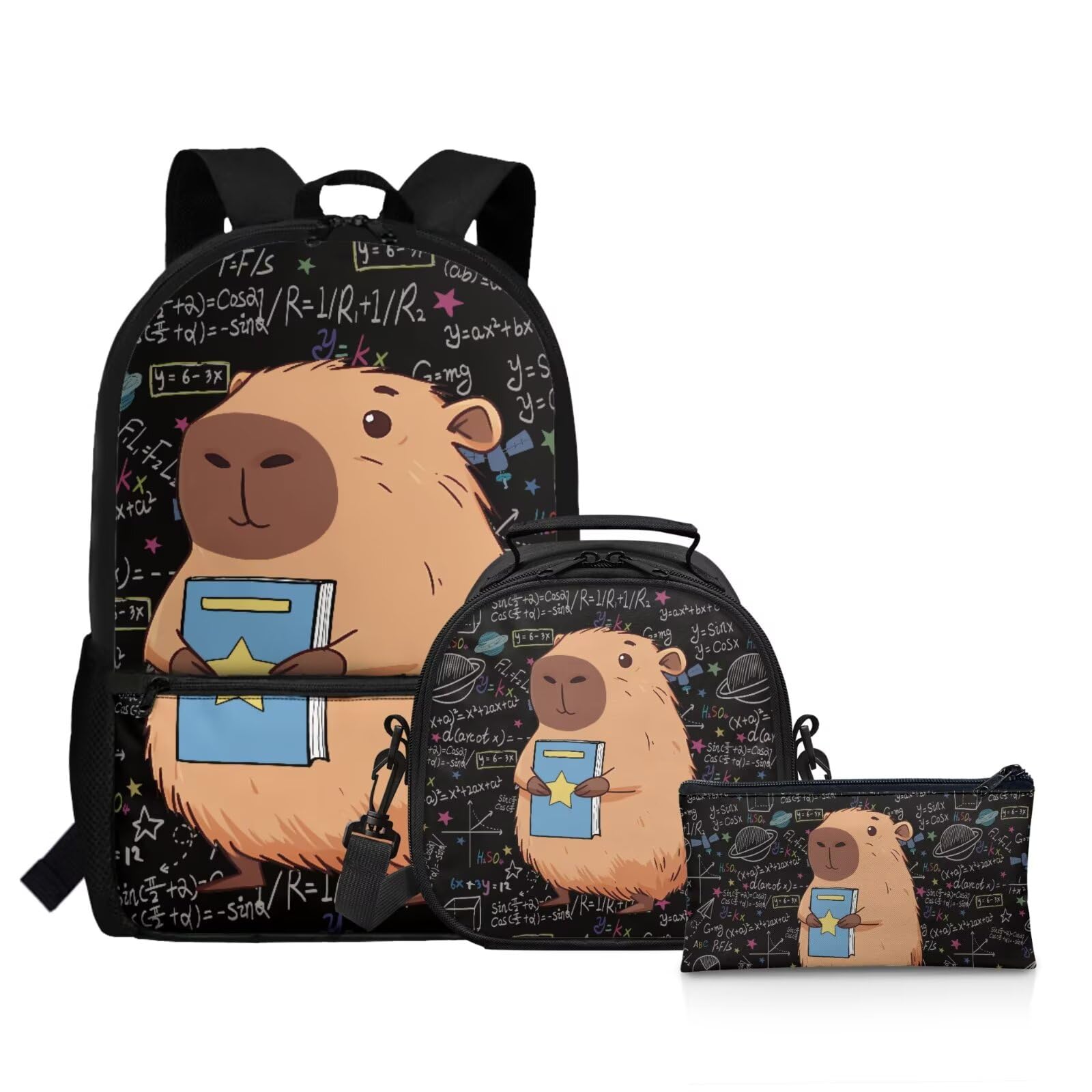 BYCHECAR Backpack for School Teens Capybara Kawaii Girls Bookbag with Lunch Box Lightweight Durable Cute Pencil Case Aesthetic 3 in 1 Set Cute School