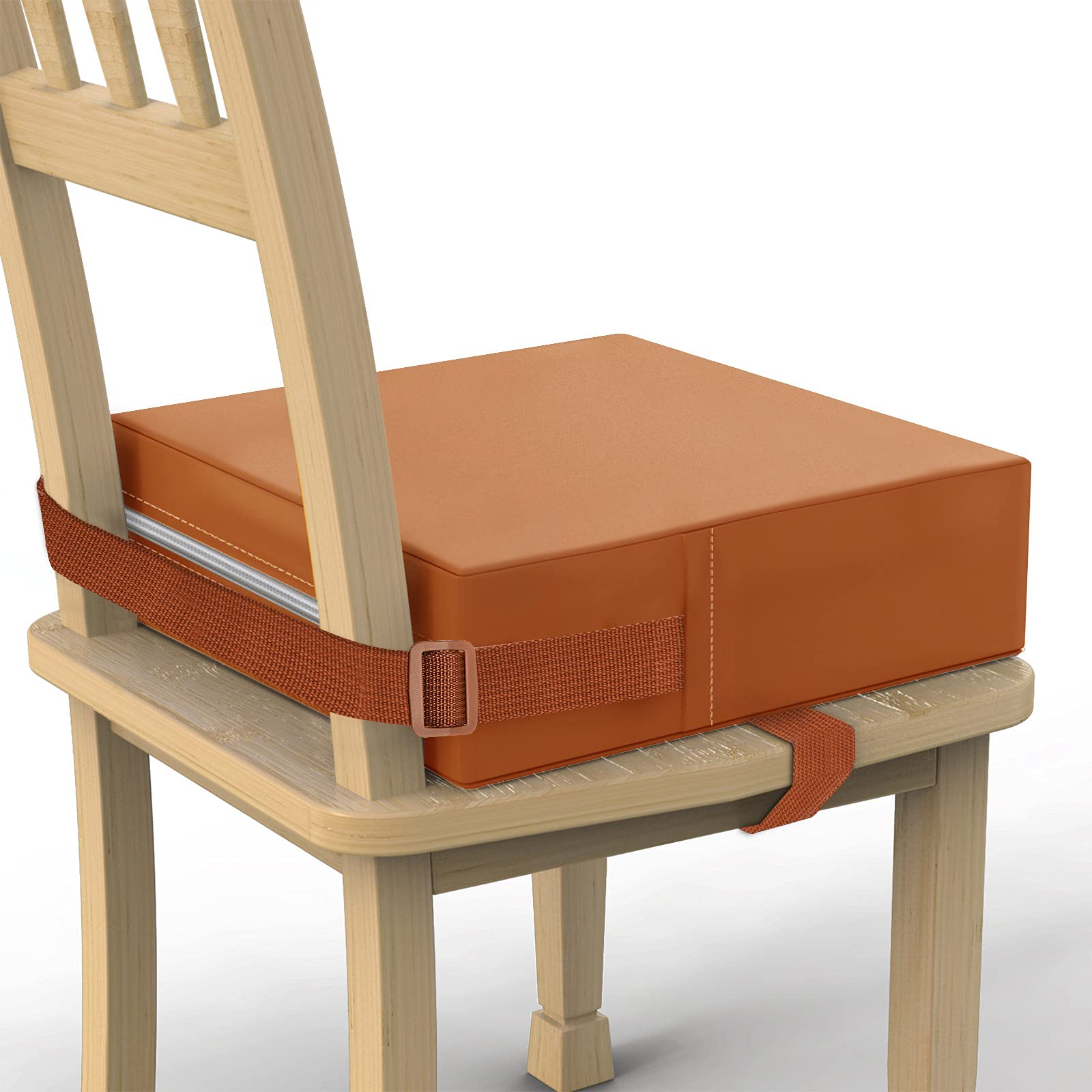 Toddler Booster Seat for Dining Table, PU Washable Double Safer Straps Non-Slip Bottom Booster Seat Dining Toddler, Portable Travel Increasing Cushion (Brown )-image-18