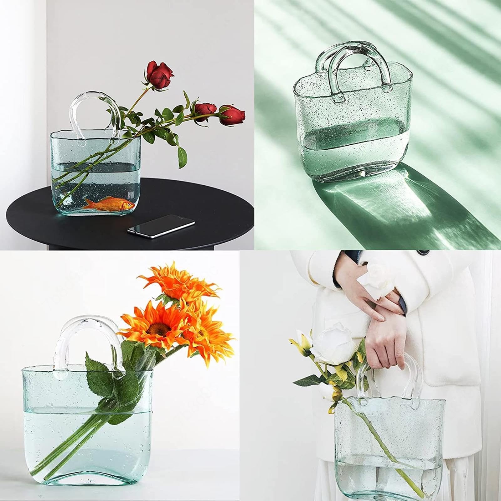 Amazon.co.jp: バッグ花瓶, 多機能花瓶 透明なガラスの花瓶 フラワー 