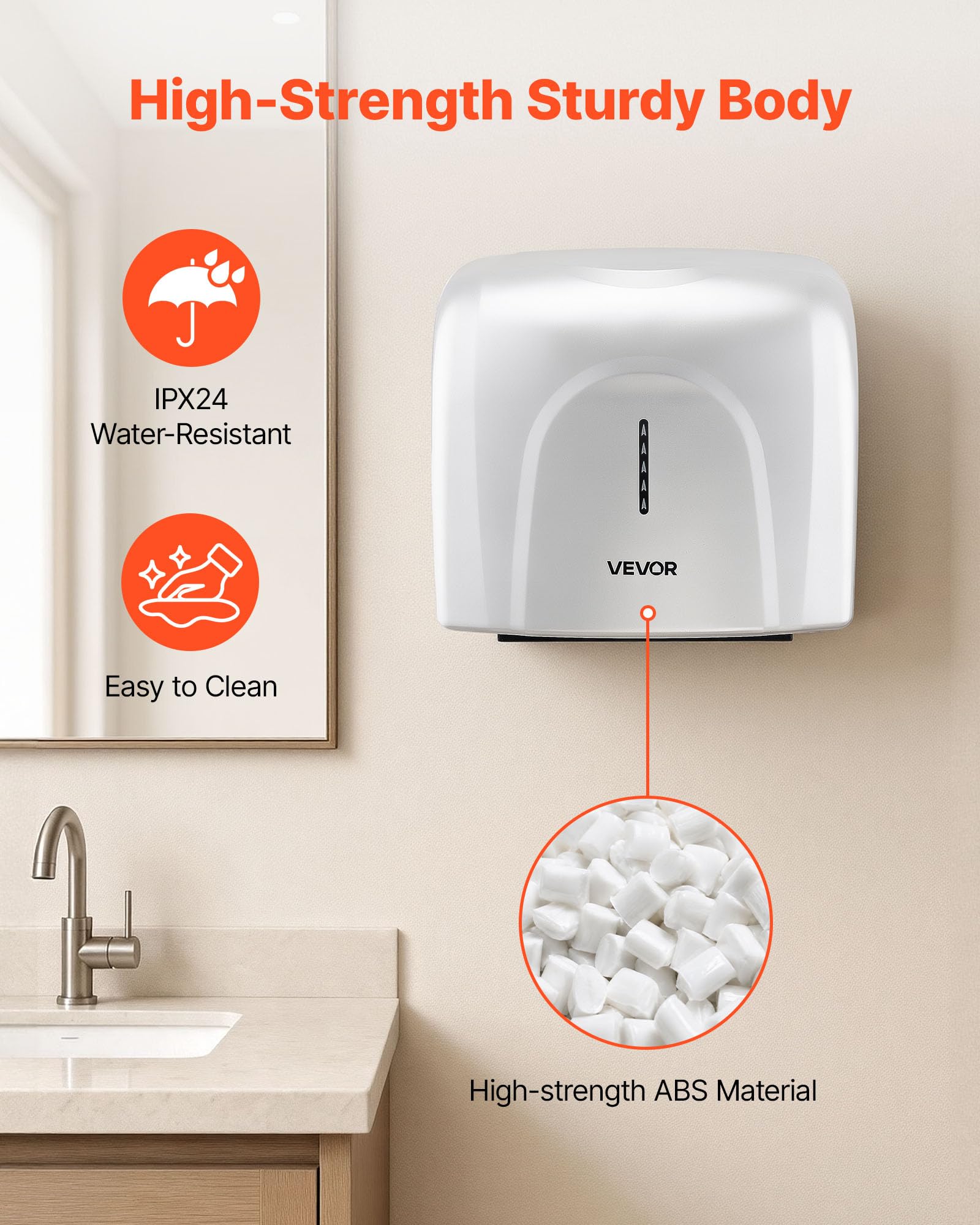 VEVOR Secador de Manos Automático de Velocidad 1300 W con Filtro HEPA | Secador de Manos de Aire Acero Inoxidable, Montaje en Pared para Baños Hoteles Aeropuertos Oficinas Hospitales Uso Comercial