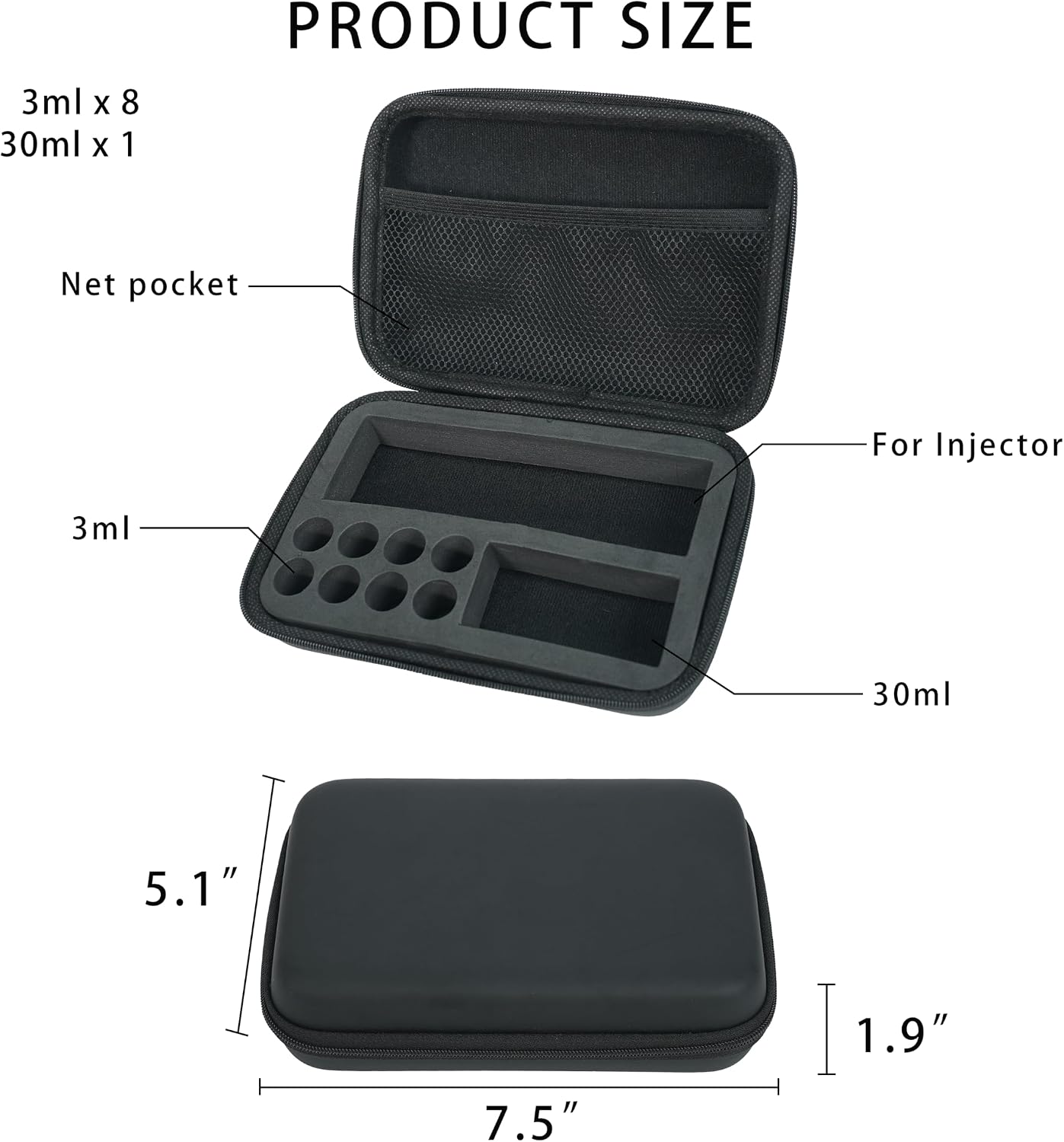 Peptide Case, Portable Travel Kit for GLP-1 & Injections, Holds 8×3ml, 1×30ml & 1 Rectangular Container, PU Leather EVA Foam Organizer with Mesh Pocket