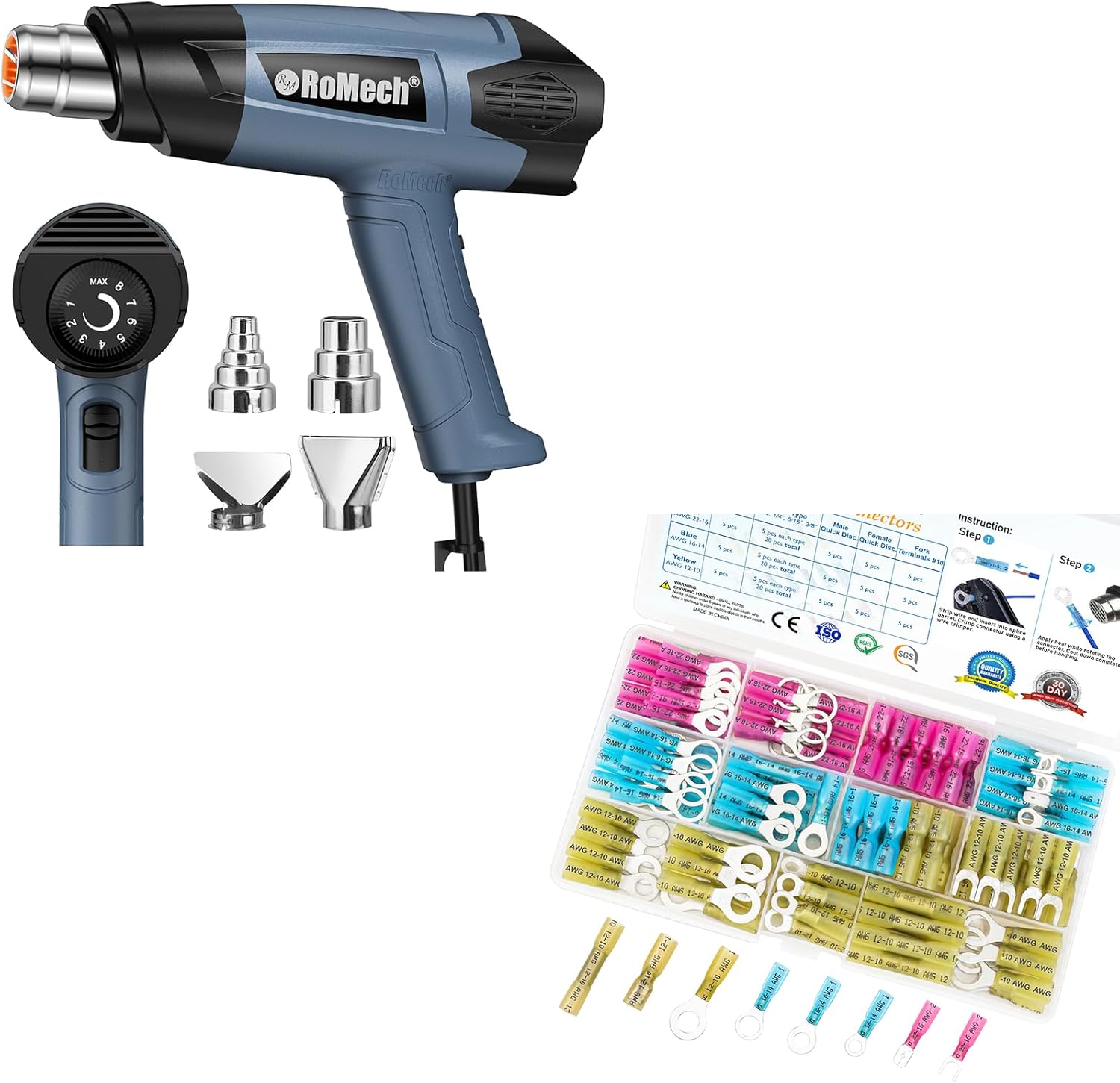 TICONN 120Pcs Heat Shrink Wire Connectors+ Heavy Duty Heat Gun Variable Control 120℉~1200℉