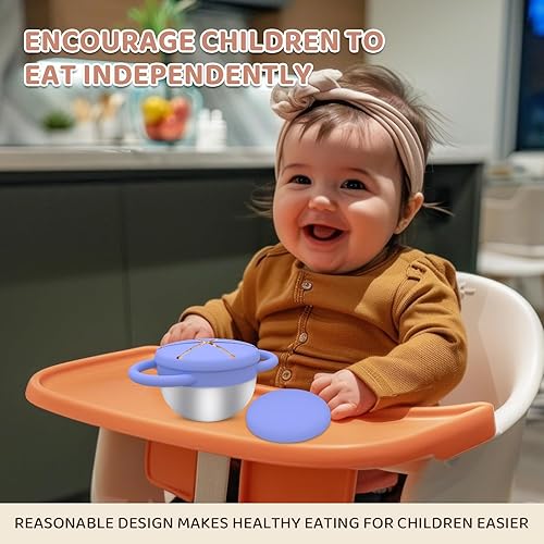 Miniatura 5 de Vasos de aperitivos para niños pequeños a prueba de derrames, paquete de 2 recipientes para aperitivos con tapas y asas de silicona, seguros y