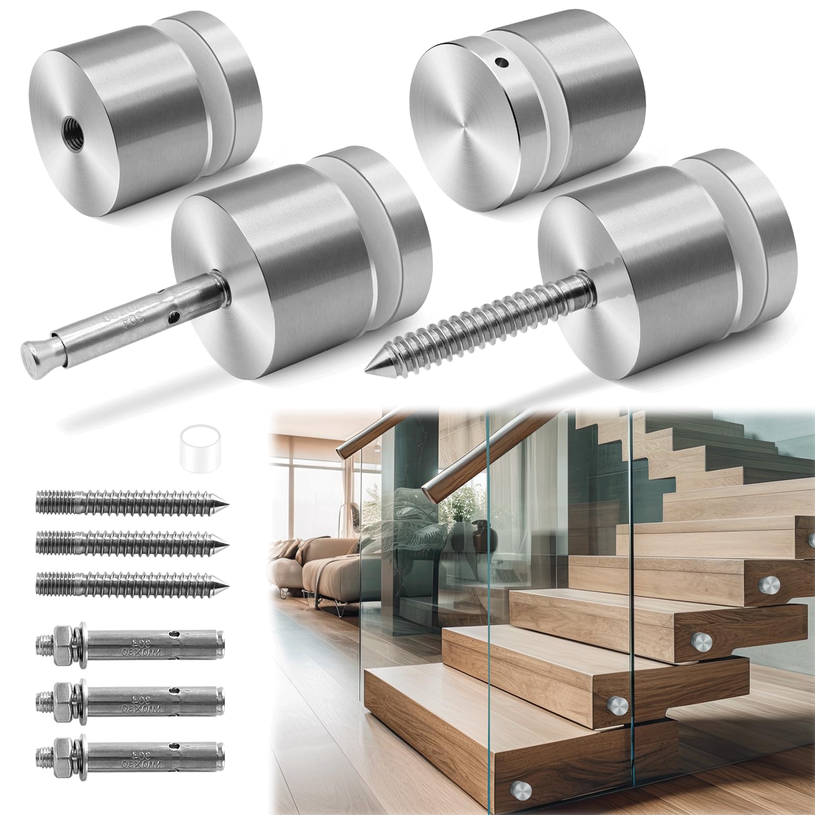 Snapklik.co : 10Pack Heavy Duty SS304 Glass Railing Standoff, Large 2