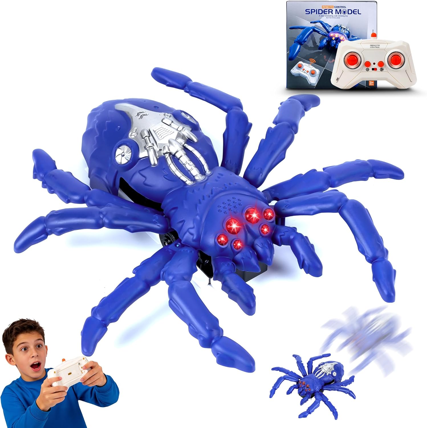 Wall Climbing Spider Remote Control Toy, RC Creepy Crawly Spider with LED Red Eyes, Climbs Walls & Ceilings, Fast Moving Prank Toy for Kids 3+, Indoor Halloween Christmas Birthday Gift (Purple)