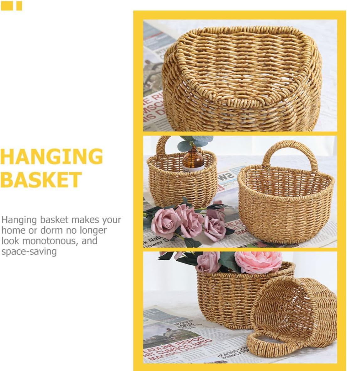 Rattan Wall Hanging Baskets Large Organizer Pantry Storage Bin Imitation Wicker Shelves for Kitchen Flower Decor Home Decor