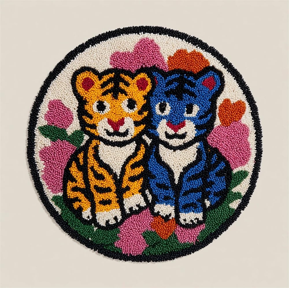 kitphoenix Round Rug Making Kit Tiger and Butterfly