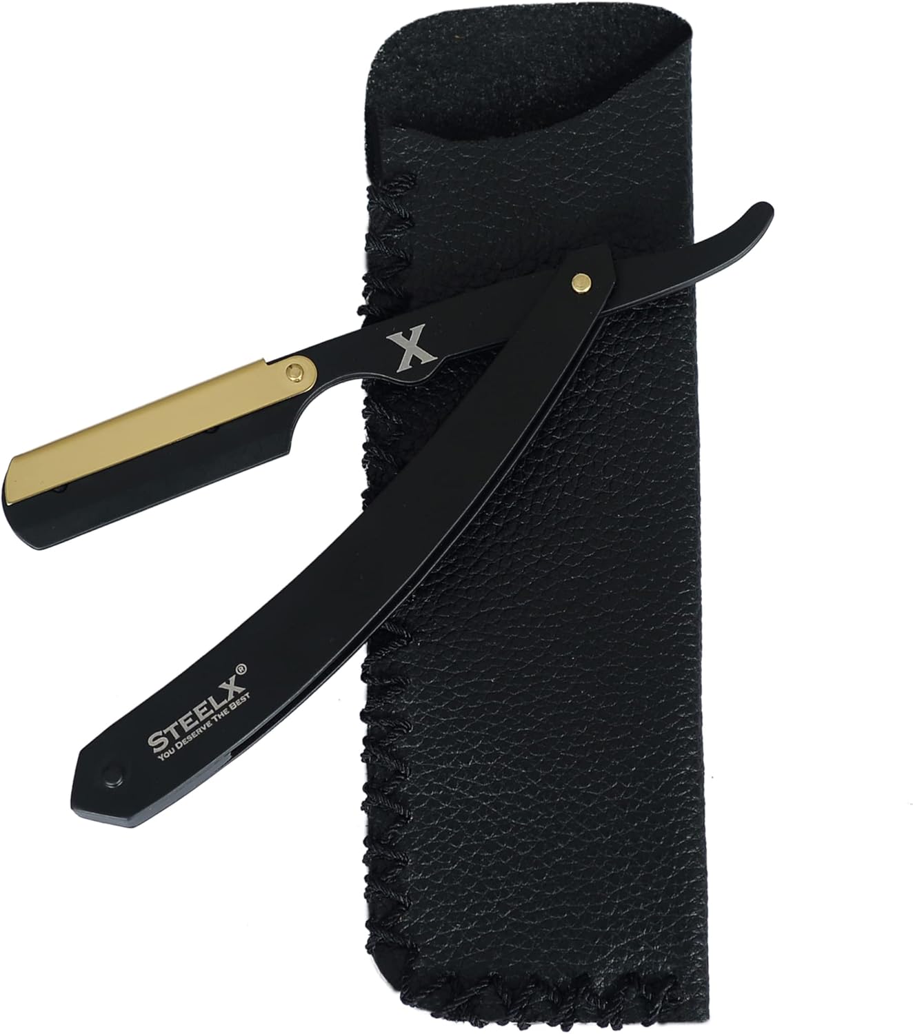 Cut Throat Razor by SteelX® Matte Black with Gold Plated, Professional
