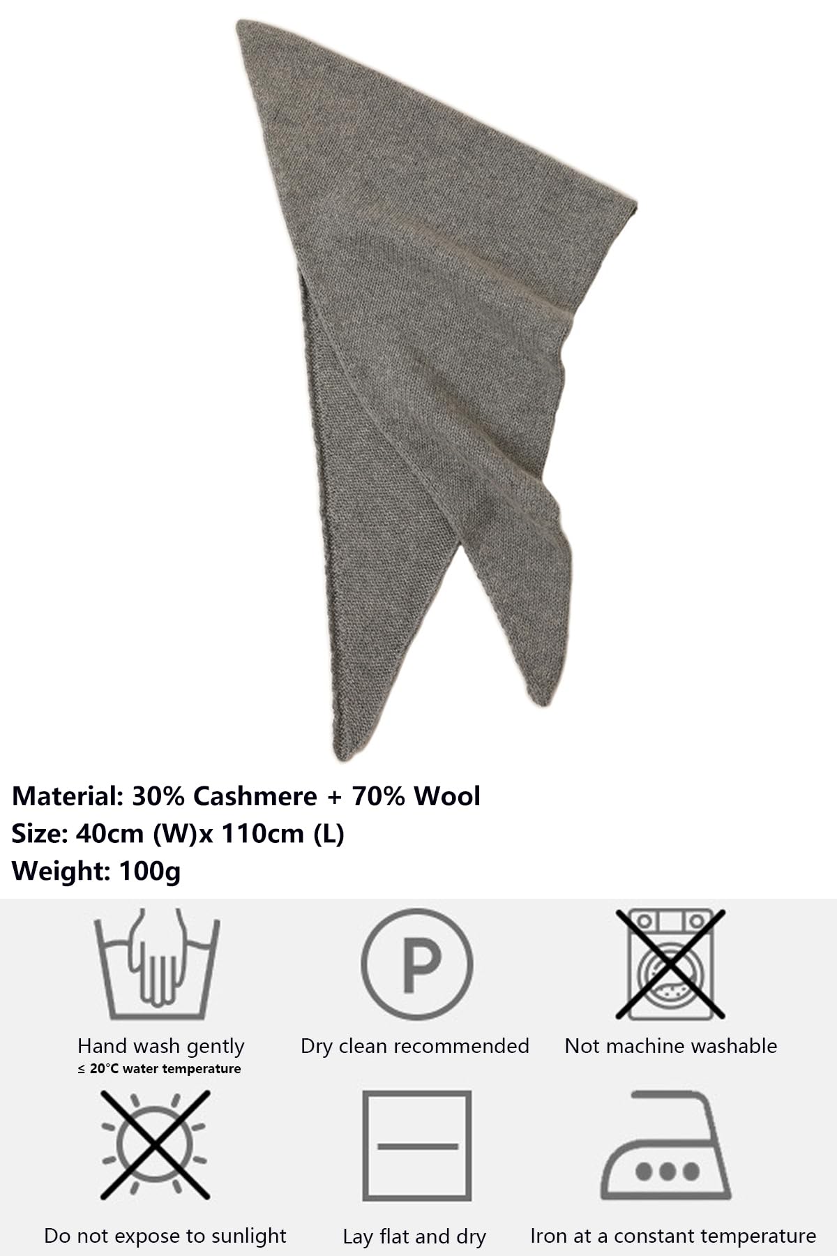 YUONNY Mujer Bufanda Triangular Suave, Triángulo Chales de Punto Pequeño Versátil y Cálido para Otoño Invierno, Color Sólido Mantón, Moda Calentador de Cuello de Punto, 30% Cachemira y 70% Lana