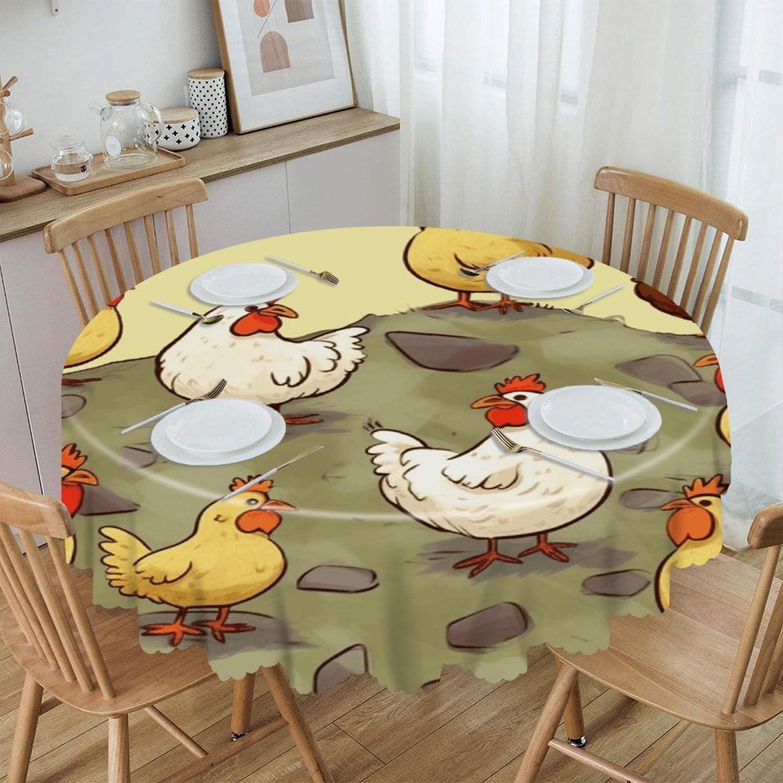 VstaDank 60 Inch Round A Brood of Chickens Tablecloth Polyester Waterproof Wrinkle Free Table Cloth Spillproof Washable Table Cover Colorful Tablecover Decor for Home Kitchen Dining Party