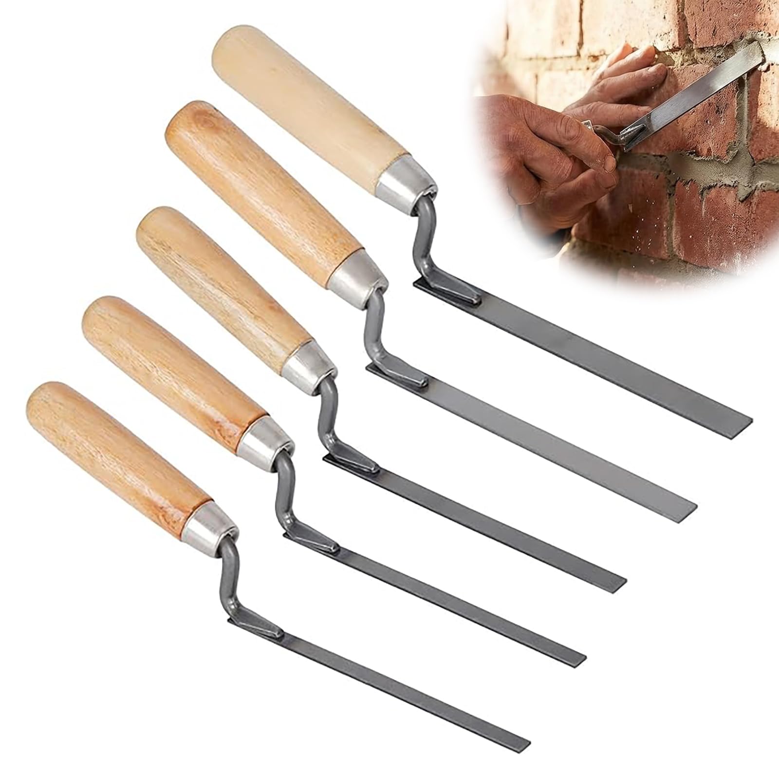 5 PCS Pointing Trowel Set 6 8 10 12 15 mm, Slim Trowel Set Metal Brick Tiling Tool Finger Trowels with Wood Handle Professional Finger Pointing Tool for Brick Tiling Masonry Work