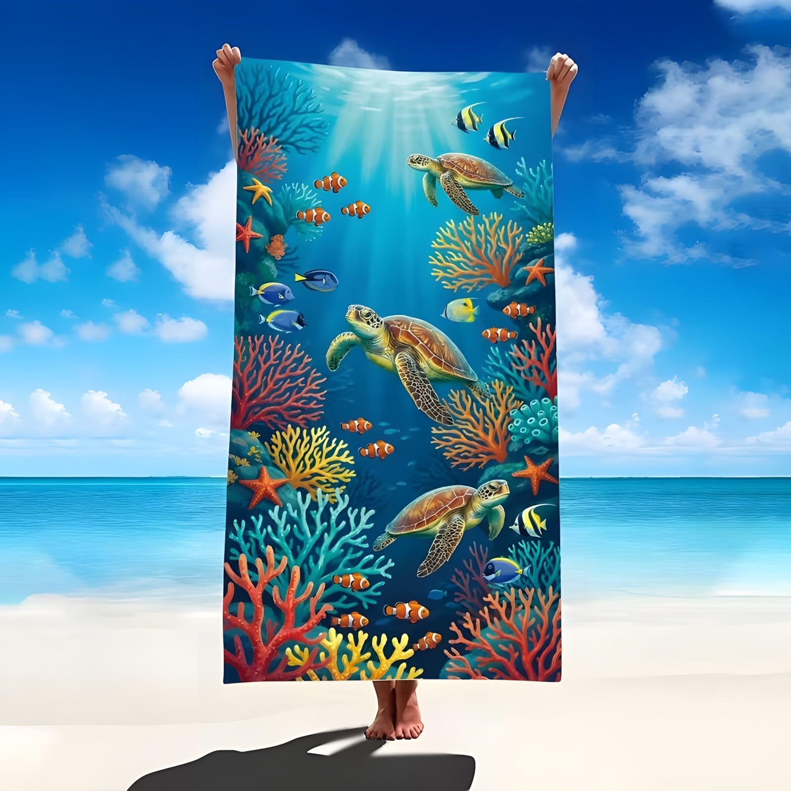 YZQGLHP Turtle Microfibre Beach Towel Seaweed Beach Bath Towel Quick Drying, Lightweight, Sand-Free, Durable, for Pool, Gym, Camping, Travel Towel 180x200cm