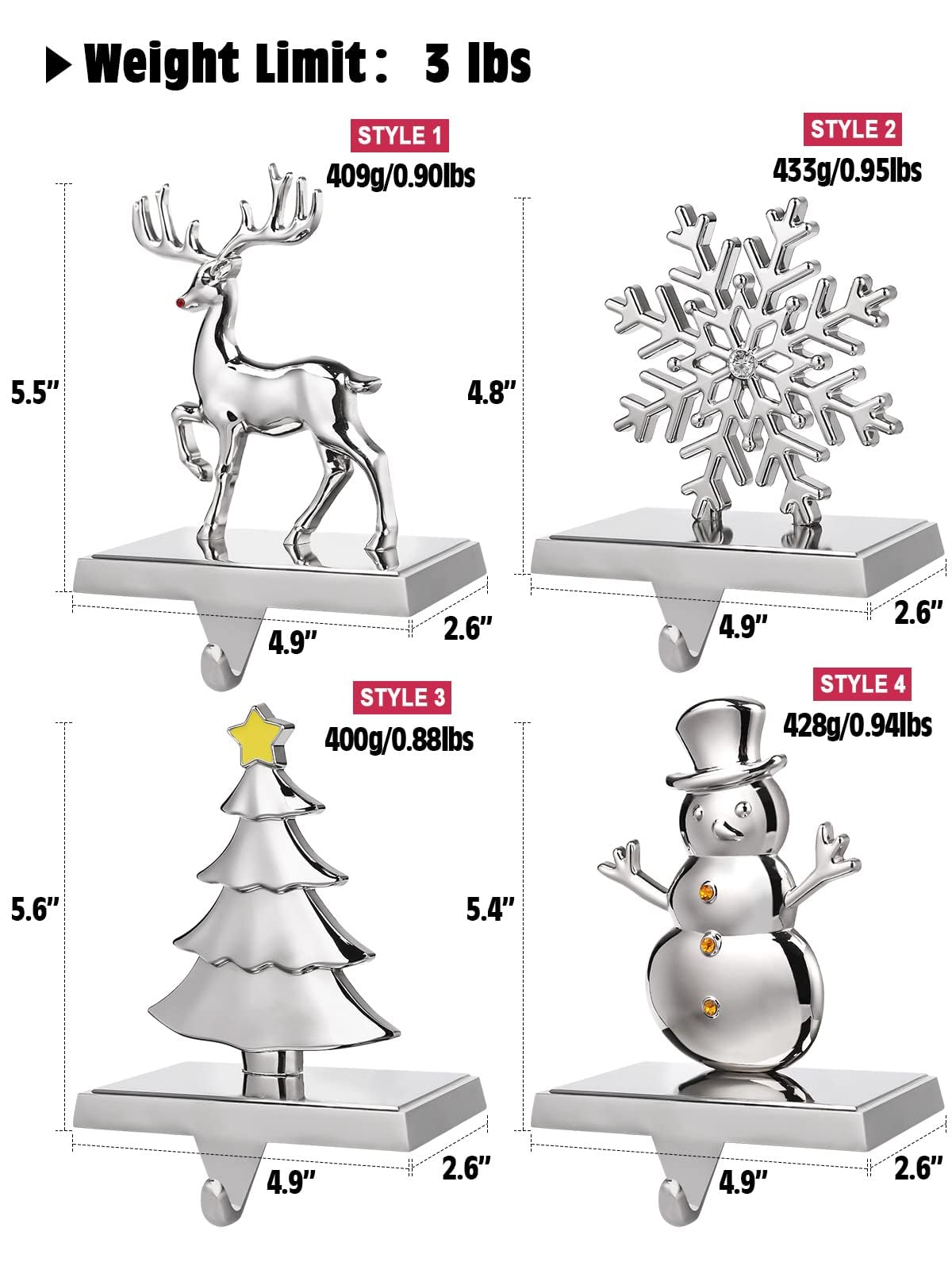 EBANKU 4 Pack Weihnachtsstrumpf Halter, Weihnachtsstrumpf Aufhänger Kaminhaken Rutschfest Nikolausstiefel Halter Hängen Strümpfe Aufhänger für Kamin Weihnachten Dekoration