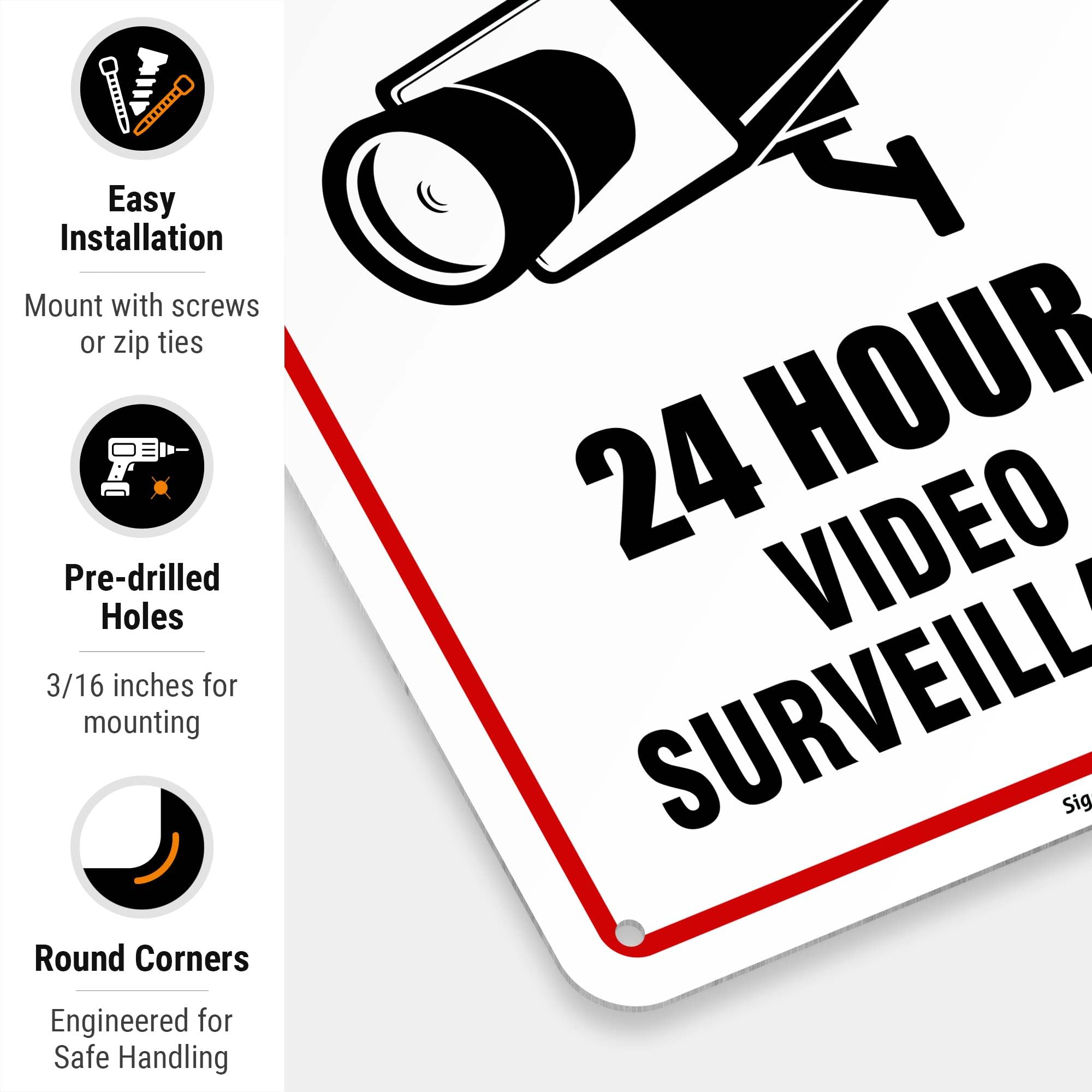24 horas de vídeo vigilancia Sign 7 X 10 .40 aluminio señal