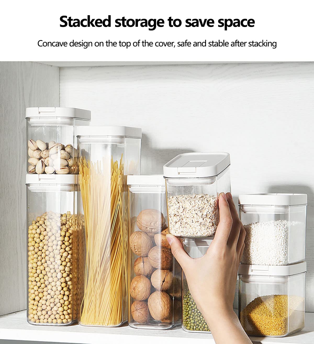 Almacenaje De Plástico De Alimentos Bote Sellados con Tapa Sin BPA Botes Cocina Almacenaje 4Pcs Recipientes De Almacenamiento para Pasta, Cereal, Copos De Maíz, Azúcar, Harina