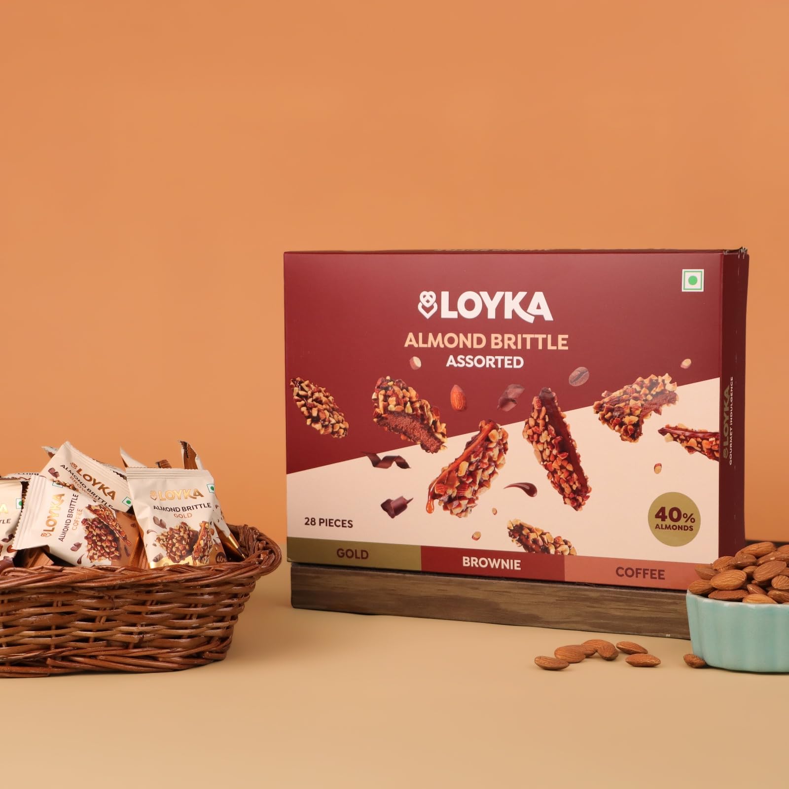 Loyka Almond Brittle Assorted Choco Box - 28 Pcs| Premium Chocolate Gift Hamper | Chocolate & Nut Dryfruit Delicacy | Roasted California Almonds, Dark Choco & Salted Caramel 4