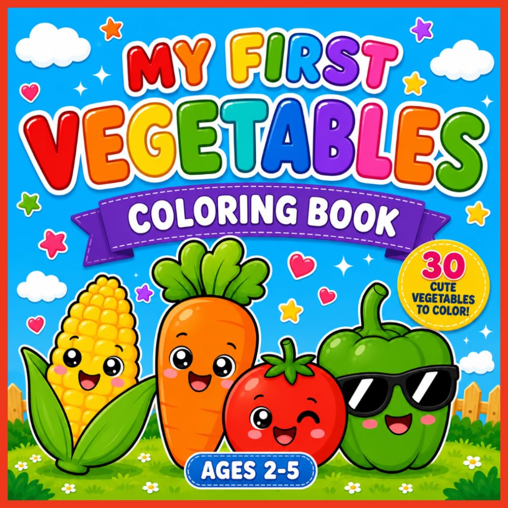 My First Vegetables Coloring Book for Toddlers Ages 2-5: Learn Vegetable Names While Coloring | Cute and Easy Vegetable Coloring Pages with Bold Lines ... Activity Book for Boys and Girls Ages 2-5