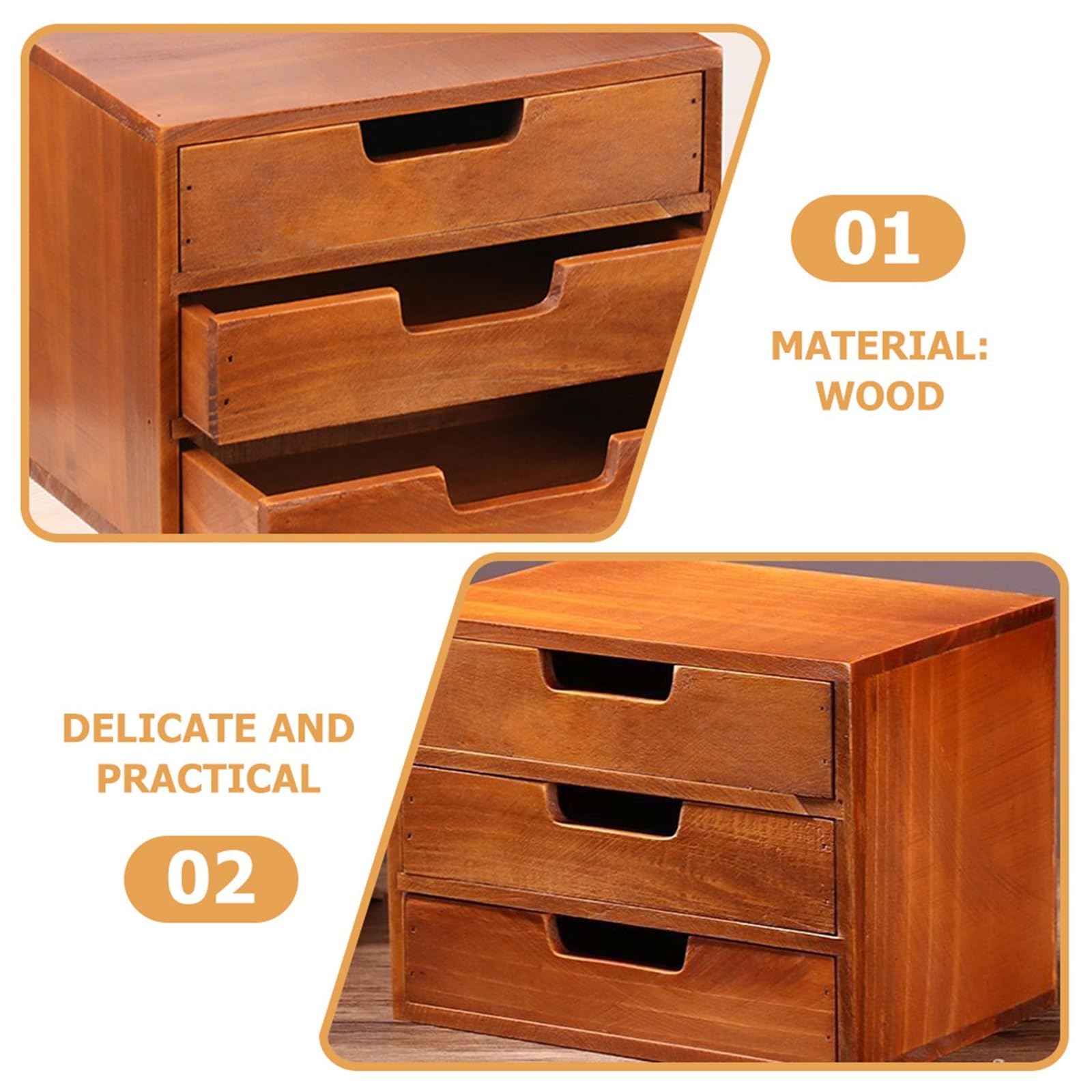 Organizer da scrivania a 3 ripiani, in legno, piccolo cassetto per gioielli, bigiotteria, cancelleria, 25 x 19 x 17,5 cm