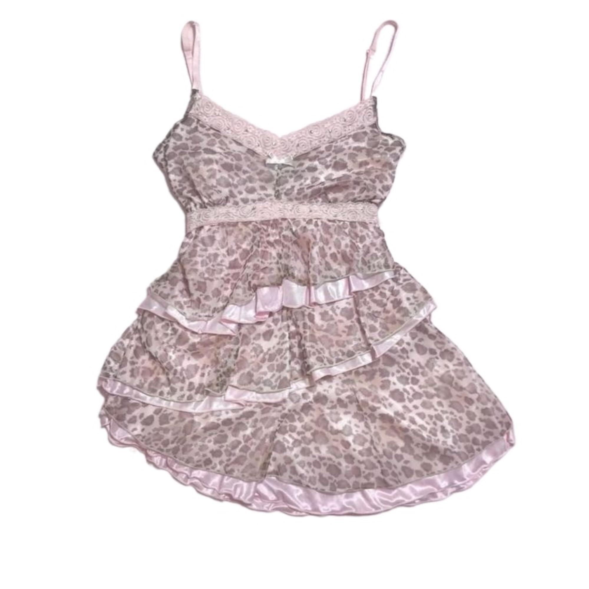 Niuvoo Women's Pink Leopard 2000S Emo Coquette Cropped Top Grunge Spaghetti Strap Tops Vintage Camisole Y2k Cheetah Tops Streetwear(,Small)