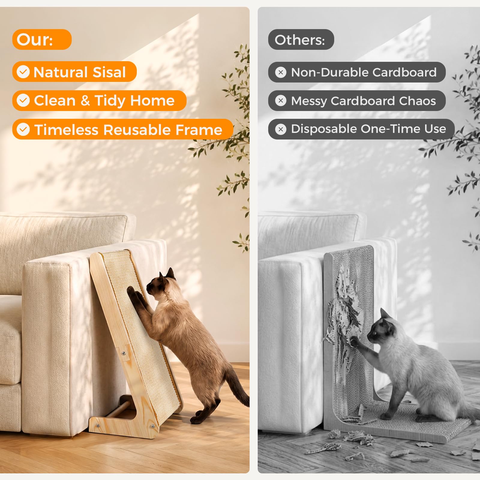 Gimars Double Usage Griffoir pour Chat sisal en Forme de L, 62cm Protège-Canapé & d'angle, Rampe de Grattage en Bois Véritable avec Tapis Robuste, Meuble pour Grands Chats d'Intérieur