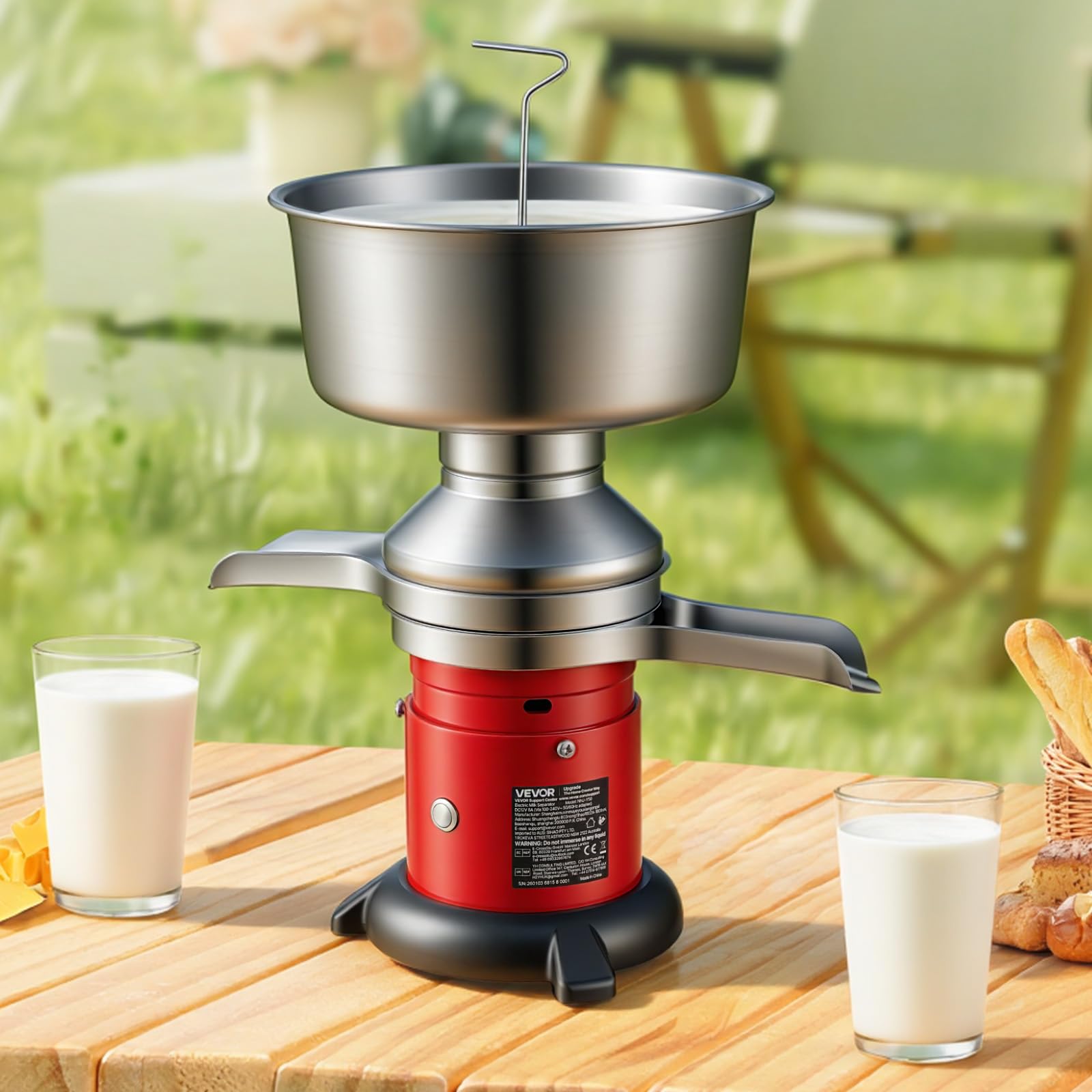 VEVOR Separatore di Latte Elettrico 40 W, Separatore di Latte da 60L/h con Base Rotondo Controllo a Pulsante, Macchina per Separazione di 10500 giri/min, Centrifuga per in Acciaio Inox 304