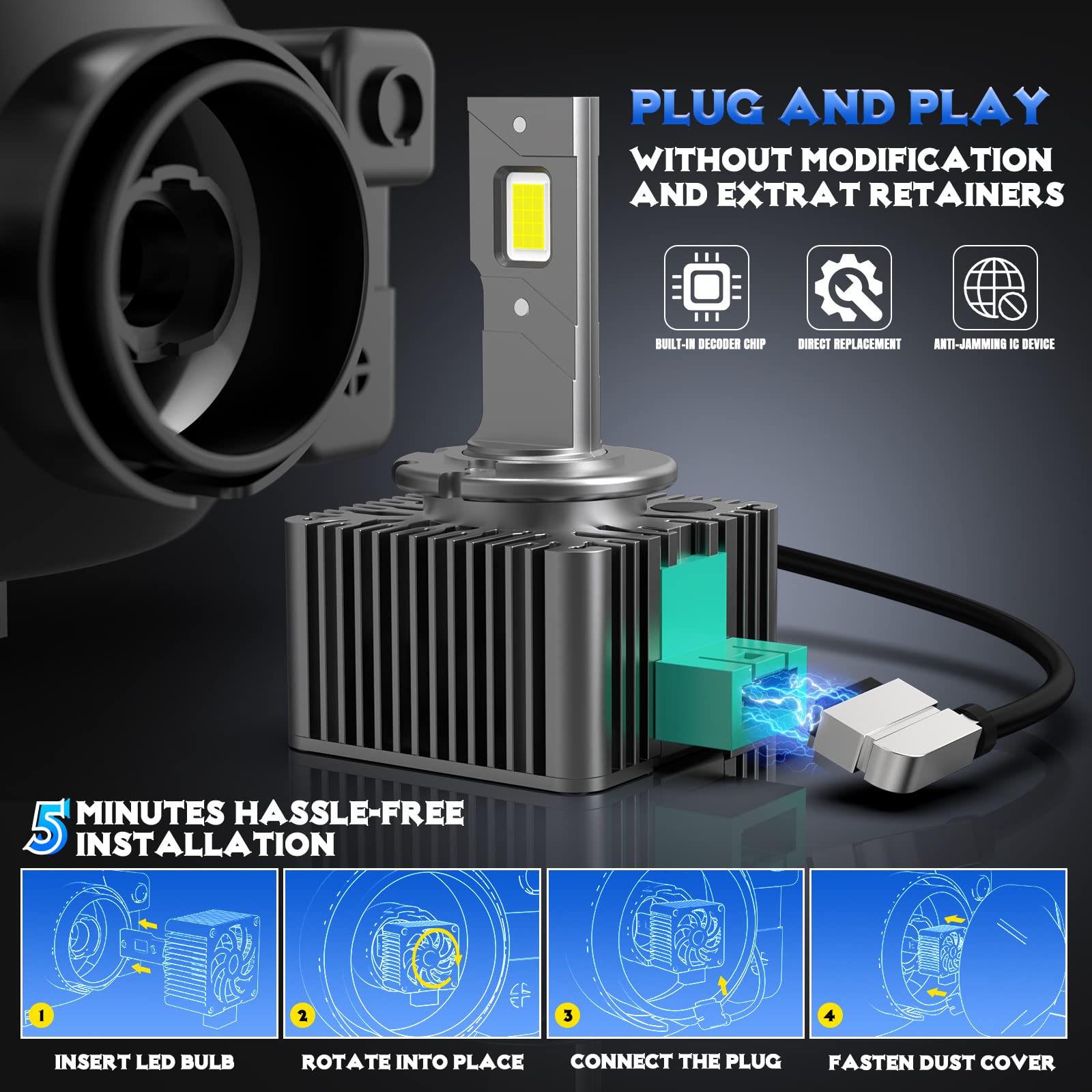 CAR WORK BOX D3S LED lampadina, Sostituzione Per HID Xenon, 60W 12000LM | Per Auto,Lampadine 6000K