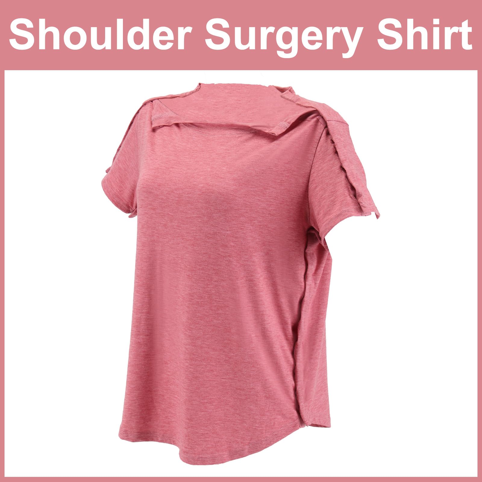 Post Shoulder Surgery Shirts for Women-Full Snap-Open Arm Shoulder Recovery Clothing-Chemo Clothing Red
