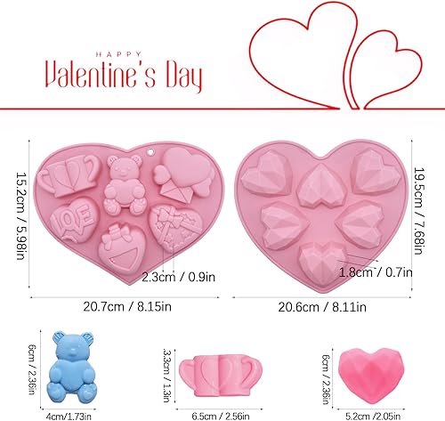 Miniatura 2 de 2 moldes de jabón en forma de corazón para el día de San Valentín, moldes de silicona con forma de corazón para taza de oso de caramelo, molde de