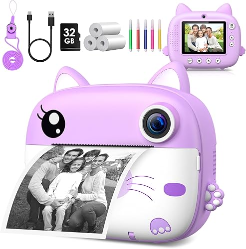 Miniatura 9 de Cámara para niños de impresión instantánea, regalos de Navidad y cumpleaños para niños y niñas de 5, 6, 7, 8, 9, 10 años, cámaras de video digitales