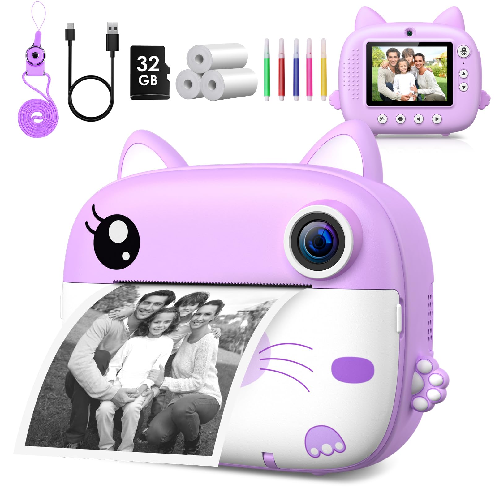 Kids Camera Instant Print, 3.0" HD Screen Kids Instant Cameras, Christmas Birthday Gifts for Girls Boys 3 4 5 6 7 8 9 10 Year Old, Portable Toddler