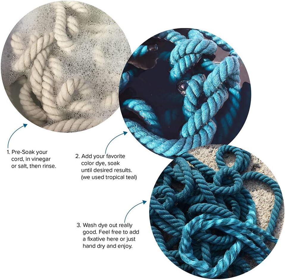 100% Cotton Rope Macrame & Rit Dye Kit 8 FL OZ - Bundle for Crafting Projects (80 Feet of Rope)