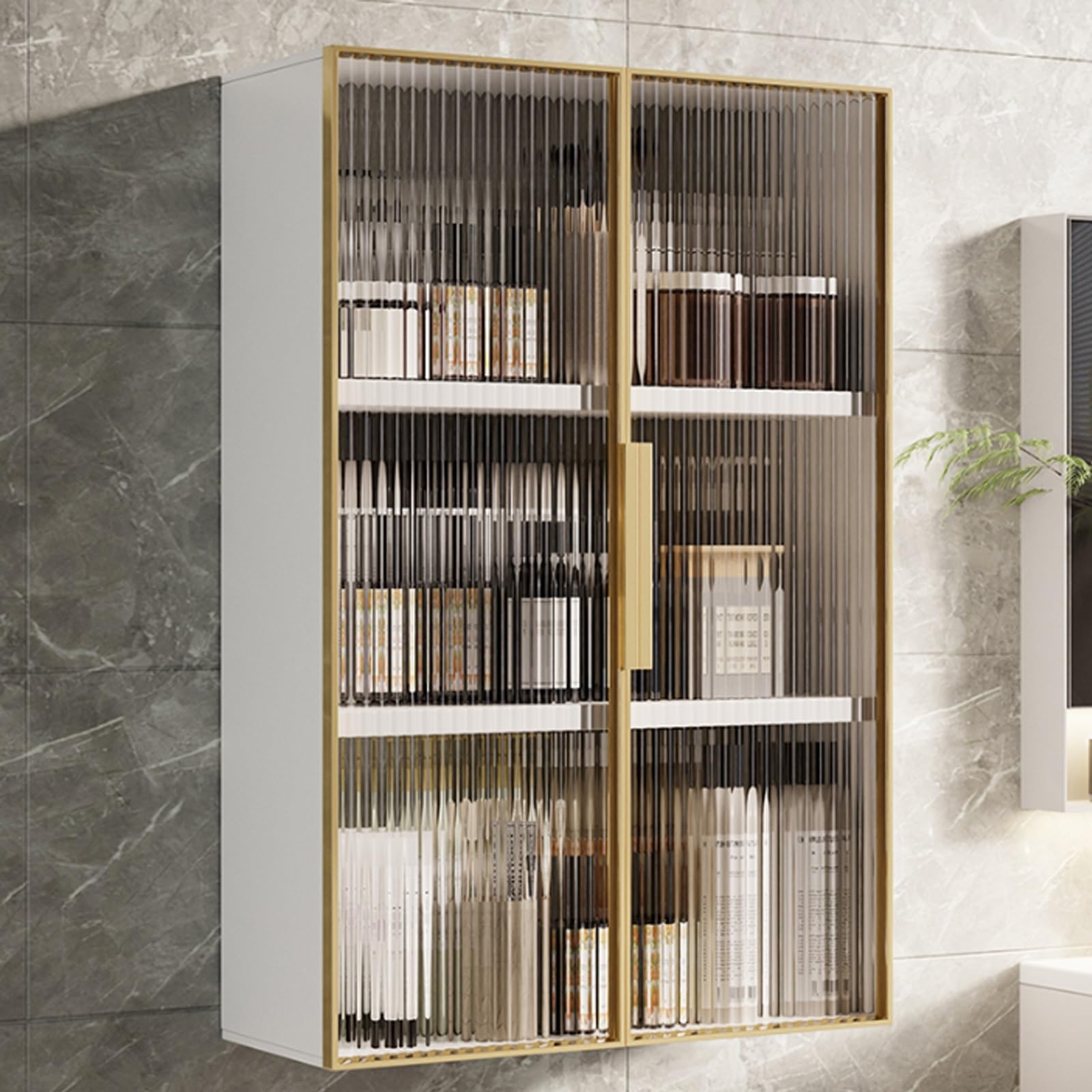 Aluminum Wall Mounted Sto Cabinet Versatile Over The Toilet For Bathroom Kitchen & Dining Room Mcine & Makeup Sto Solut,White+Gold-70*15*50Cm/27.6*5.9*19.7In,White+gold-70*15*50cm/27.6*5.9*19.7in
