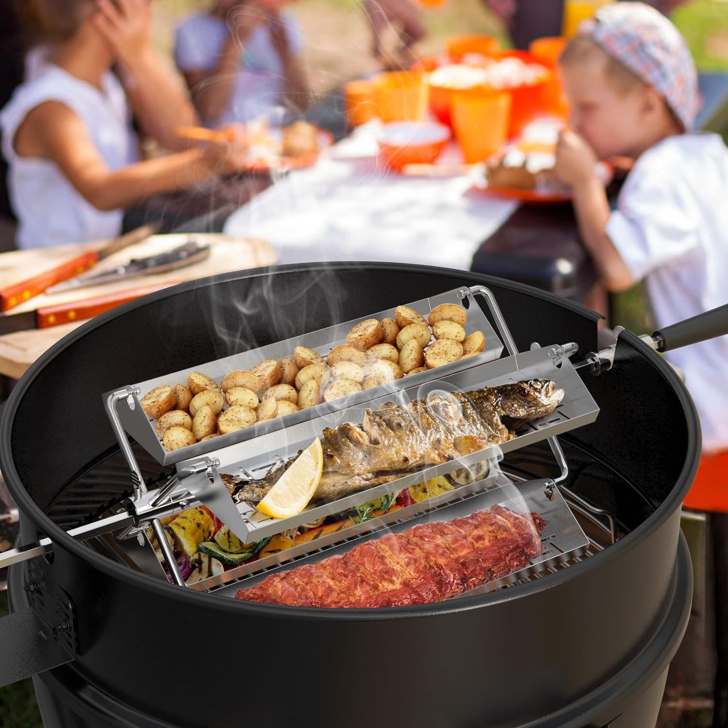 onlyfire BRK-6026 Barbecue Grill griglia Girevole in Acciaio Inox girarrosto Kit con Foro Esagonale-Adatta per Qualsiasi