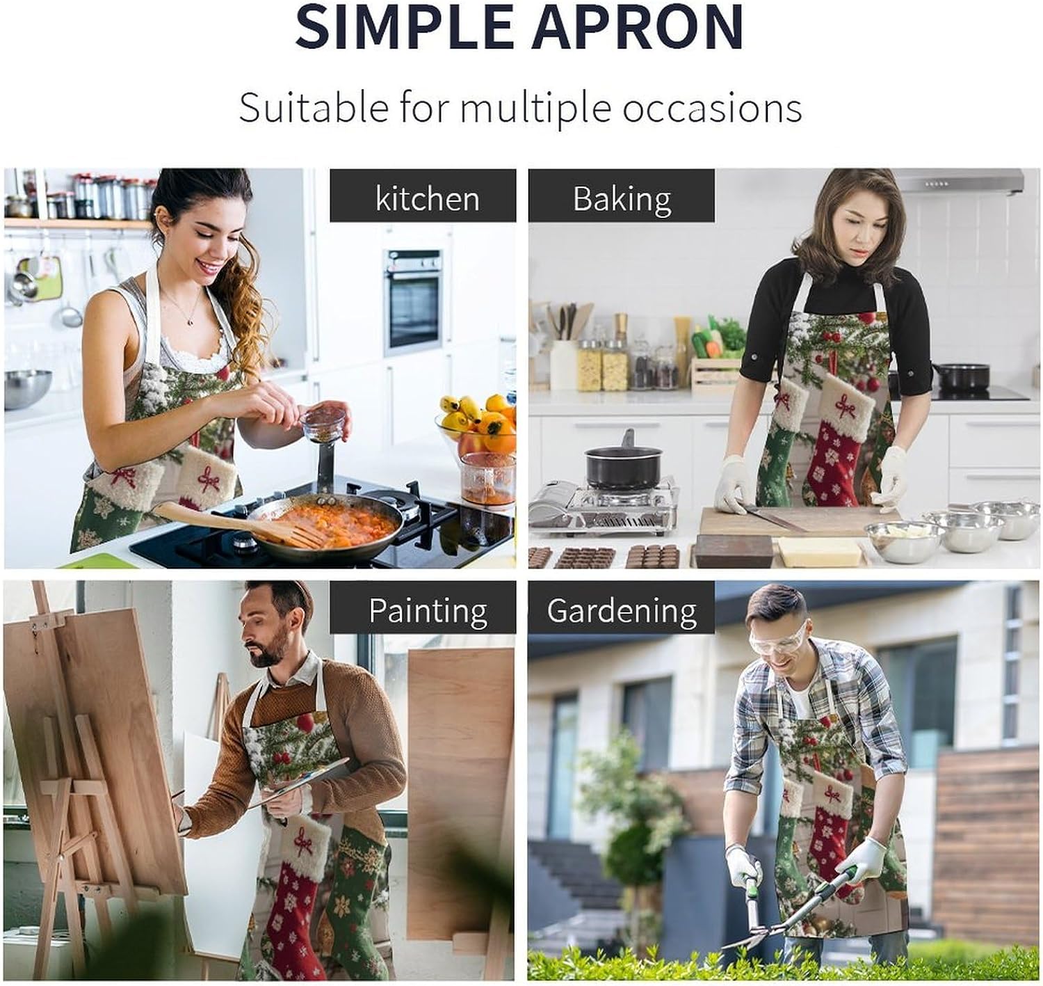 Hanging Christmas Stockings Chef Apron Lightweight Soft Adjustable Bib Apron Cute Restaurant Work Aprons Washable Cooking Kitchen Aprons for Men Women Waiters