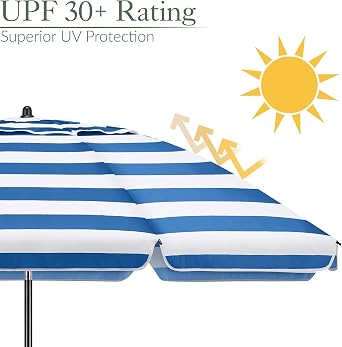 CHRISTOW Portable Beach Parasol Tilting Garden Sunshade Umbrella UV Resistant 2m