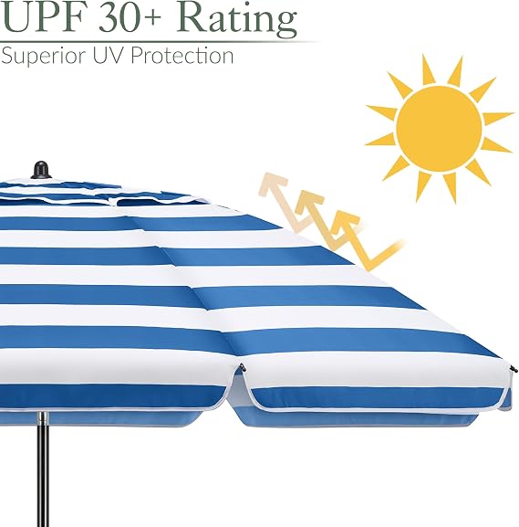 CHRISTOW Portable Beach Parasol Tilting Garden Sunshade Umbrella UV Resistant 2m