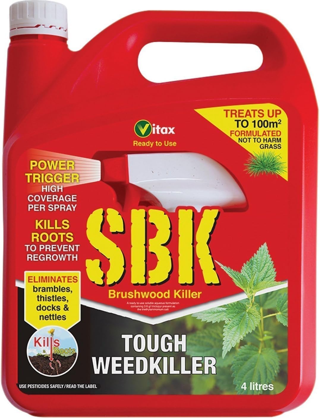 Vitax SBK Brushwood Killer RTU 4L | Tough Weedkiller for Brambles Nettles, Thistles & Docks | Selective Non-Glyphosate Formula Kills Weeds Not Grass | Tree Stump Treatment | 4 Litre Ready to Use
