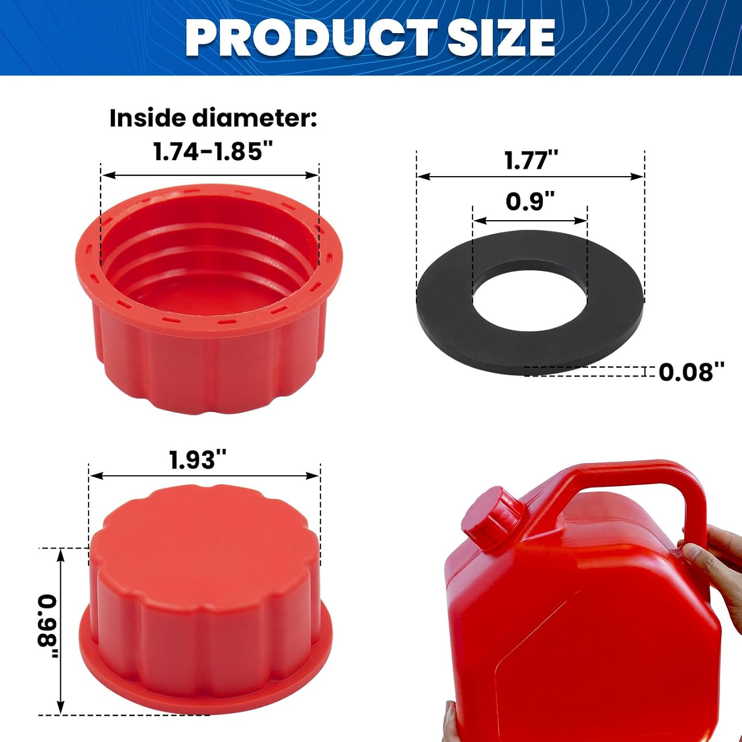 4 PCS Gas Can Cap Replacement-Coarse Thread Universal Fuel Tank Lid Fits 1/2/5/10+ Gallon Gas Cans, Compatible with Midwest, Briggs & Stratton, Scepter & Most Plastic/Metal Jerry Cans