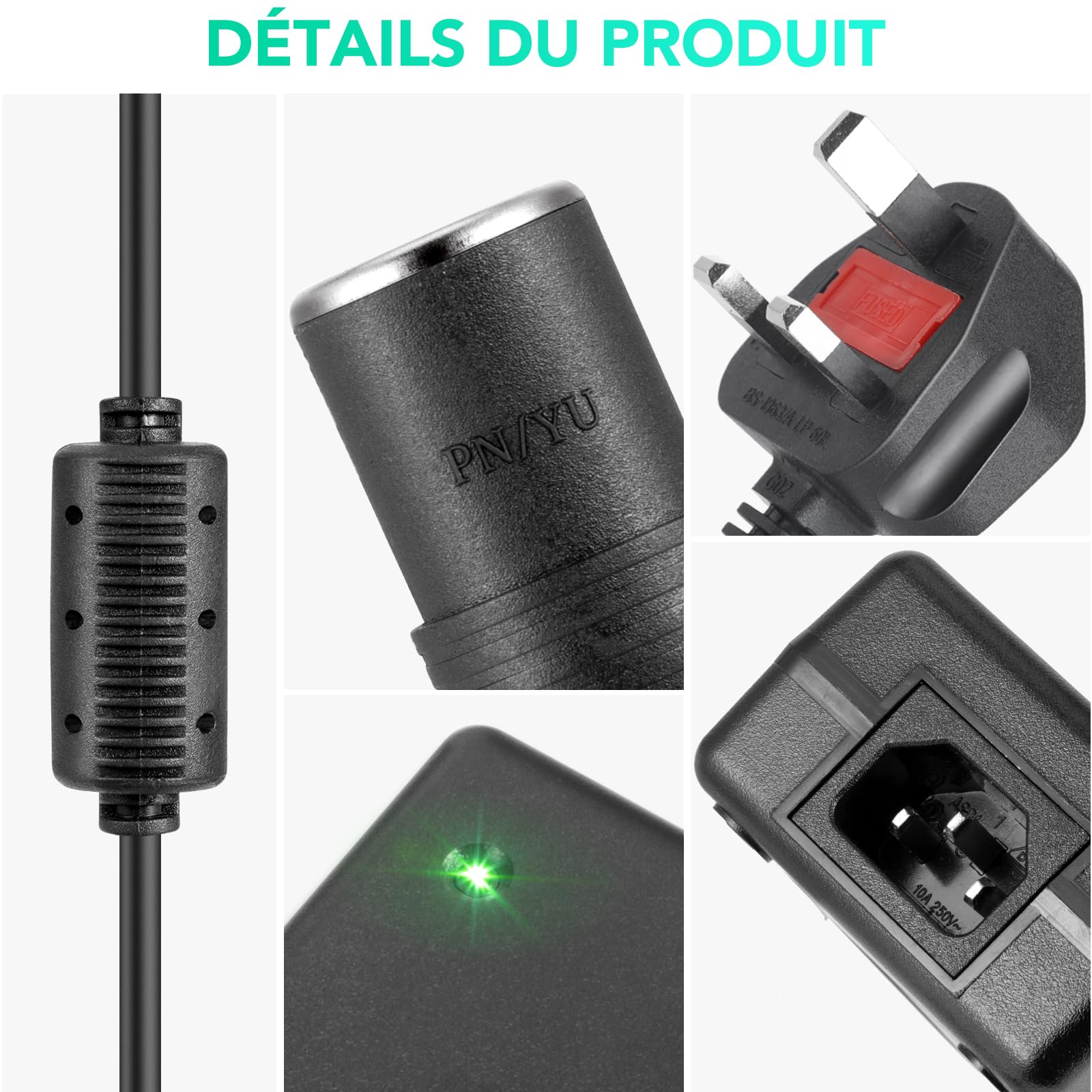 AGPTEK Chargeur Secteur 15A 180W AC à DC Adaptateur, 220V 12V Convertisseur Électronique Prise d'Allume Cigare de Voiture 100-240V, Secteur Transformateur Convertisseur pour Gonfleur Pneu/Aspirateur