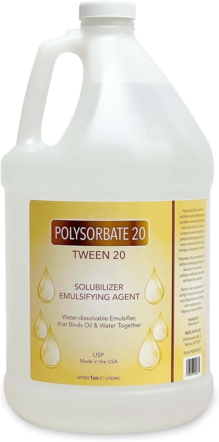 Polysorbate 20, 1 Gallon, Solubilizer Emulsifying Agent, 100% Pure, Cosmetic, Skin Care, Distributed by ME LLC