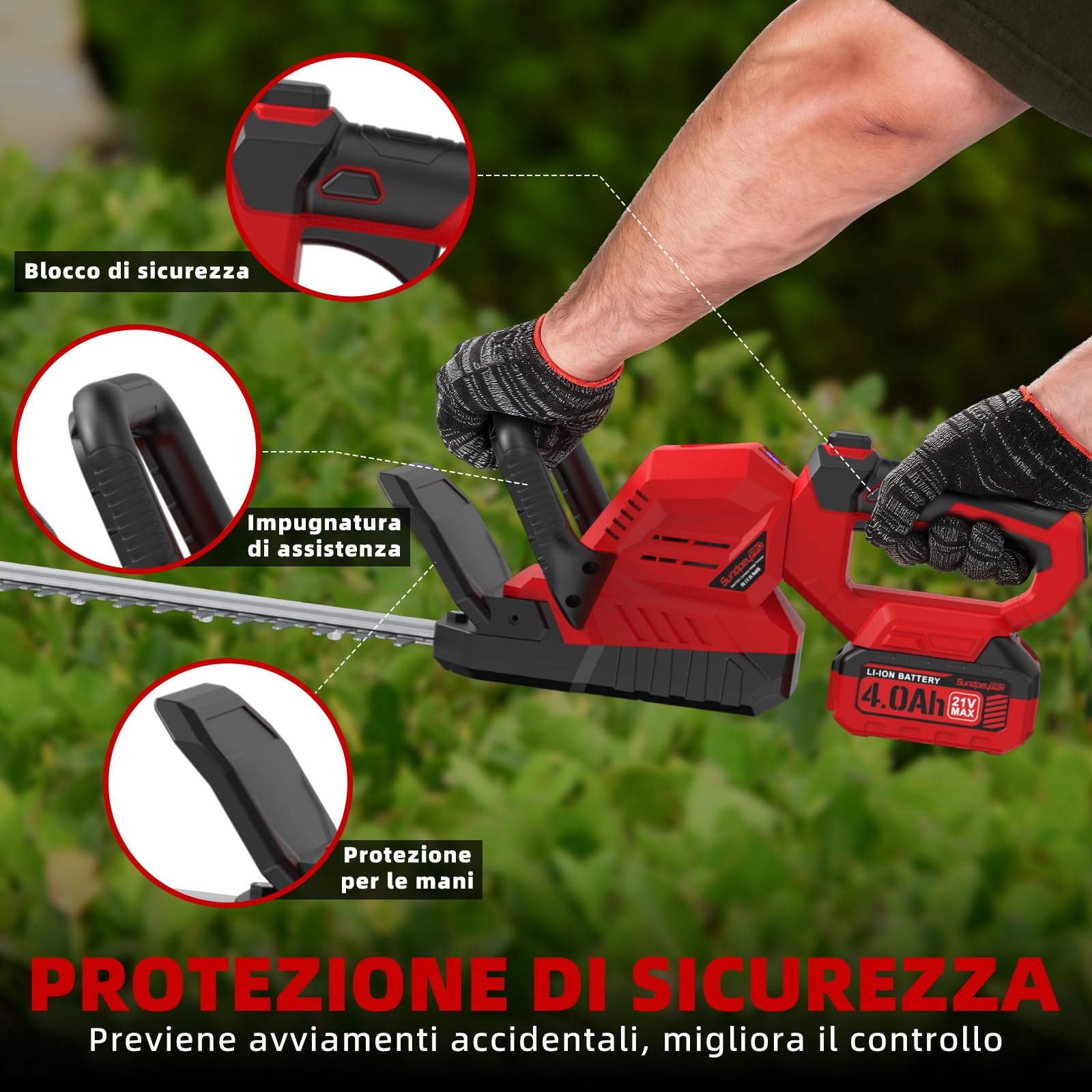 21V Tagliasiepi a Batteria 53cm - Tagliasiepi Elettrico a Batterie 2 x 4.0Ah, Diametro Di Taglio 16mm, Maniglia Ruotabile 180°, Taglia Siepe Giardino per Siepi, Arbusti, Potatura