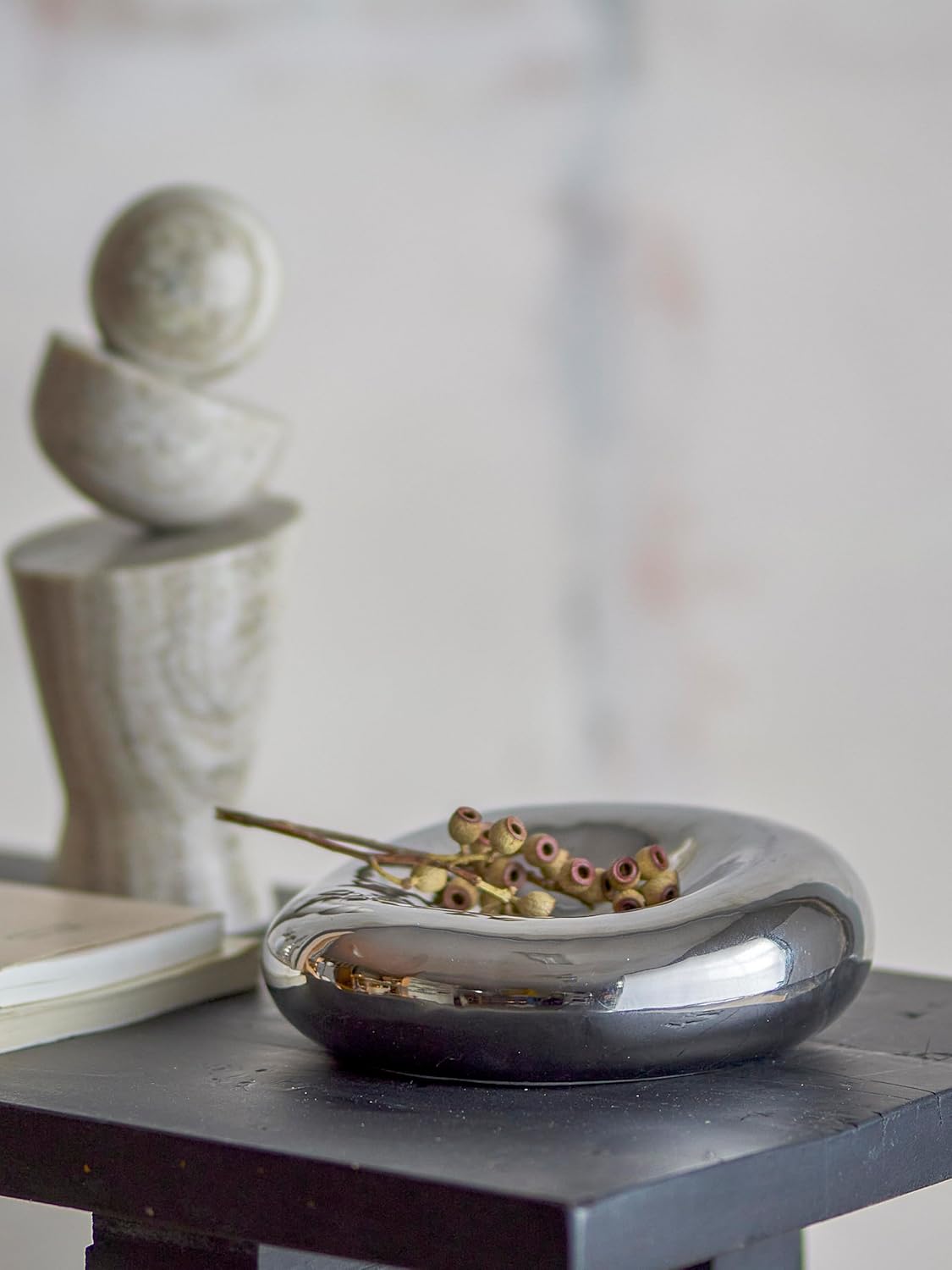 Bloomingville Shine Decorative Bowl, Silver, Stoneware, D 18 x H 6 cm