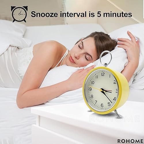 Miniatura 4 de Rohome Reloj despertador pequeño con luz nocturna, movimiento de cuarzo silencioso, sin tictac, decorativo, para colgar en la pared, para mesita de