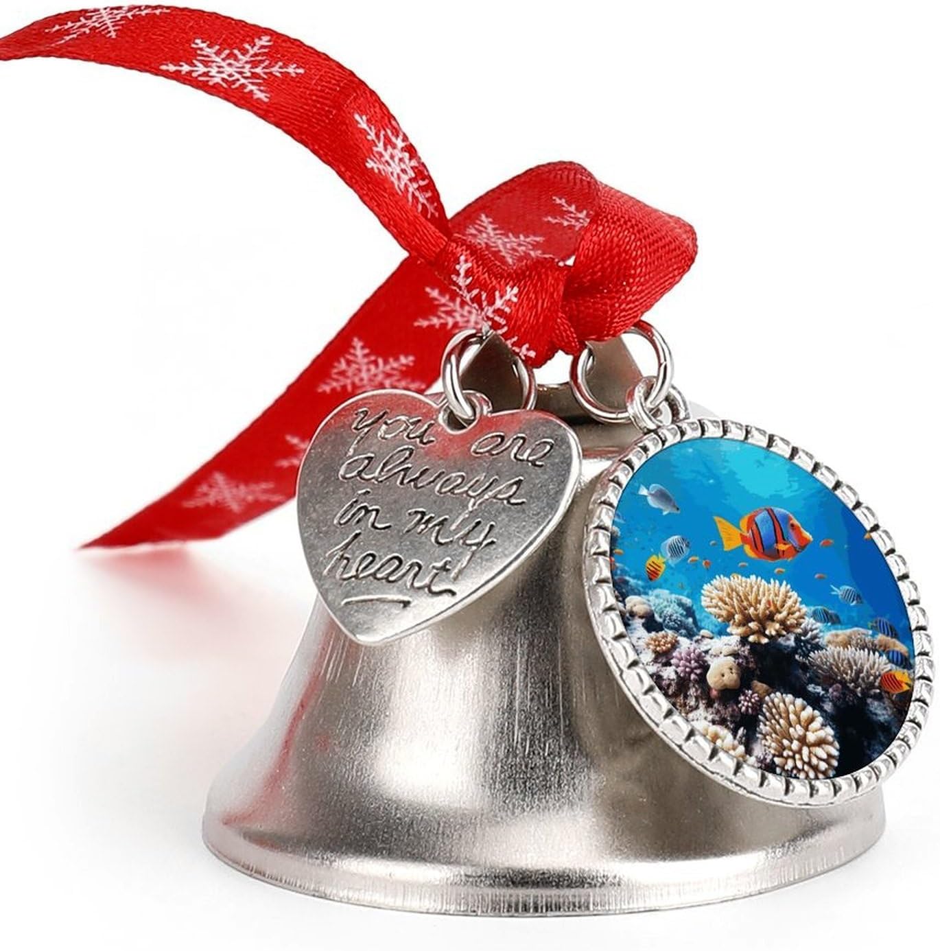Ocean Tropical Fish Coral Bell Ornament Red Ribbon for Christmas Tree Holiday Decoration Personality Believe Bell Ornaments Sleigh Bells for Winter New Year Party Supplies