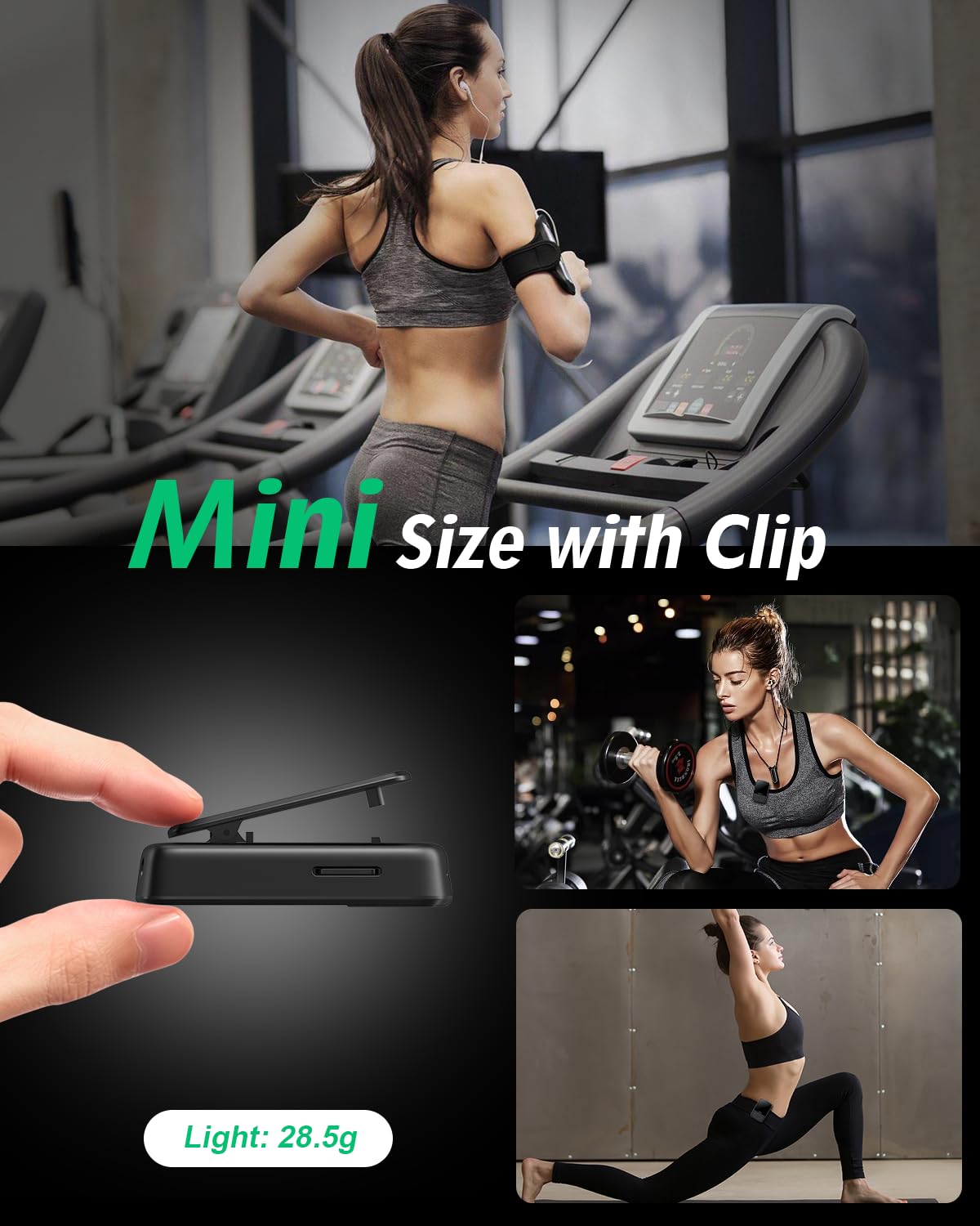 Yoton Lettore MP3 Bluetooth 5.2, Clip Sportivo, Audio Hi-Fi ad Alta Qualità, Controllo Volume Indipendente, Radio FM, Auricolare Incluso, Scheda SD non inclusa- Nero