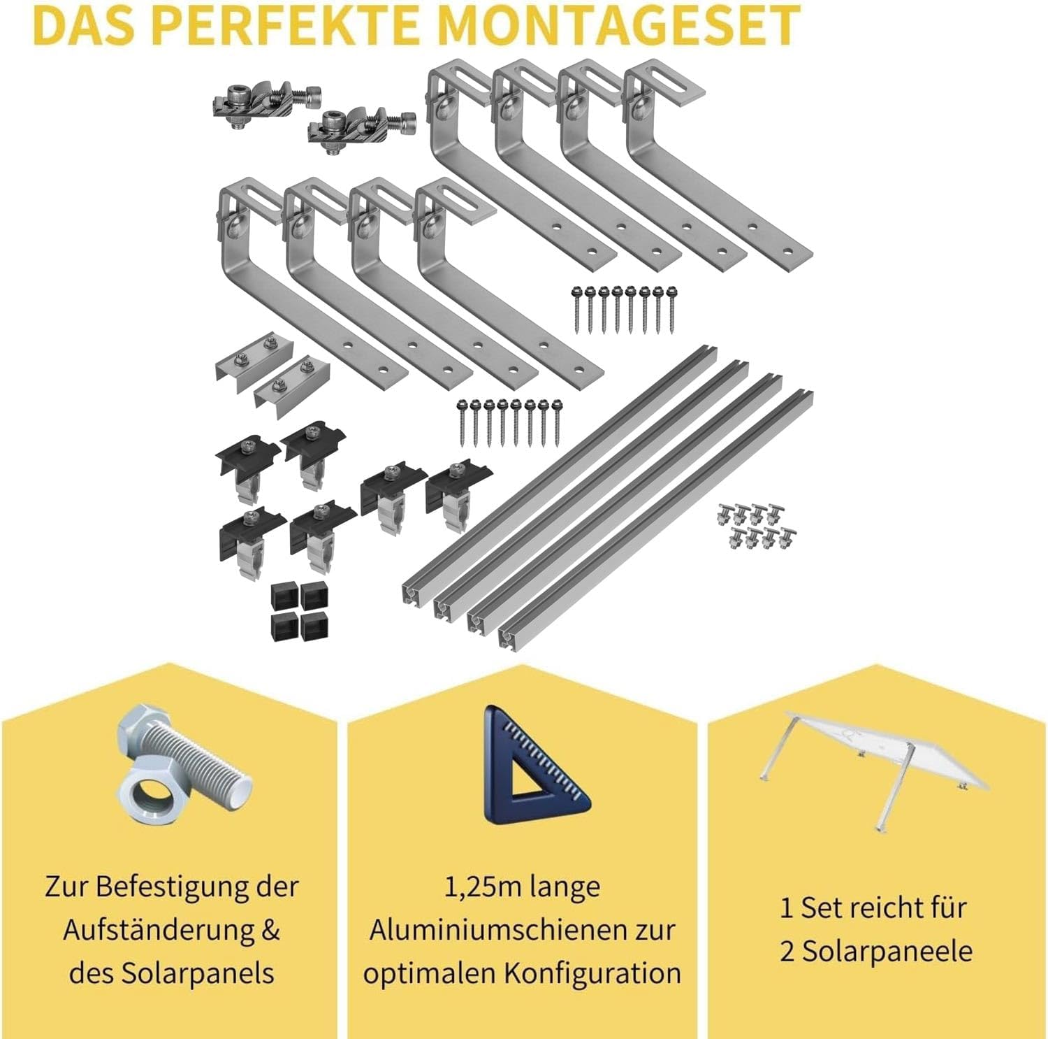 Avoltik Solar Halterung Bitumen-Dach I Set für 2 PV Module 30-45mm I Solarmodul Halterung für Bitumendächer I PV-Modul Halterung inkl Montageset I Solarmodulbefestigungsset I PV-Zubehör