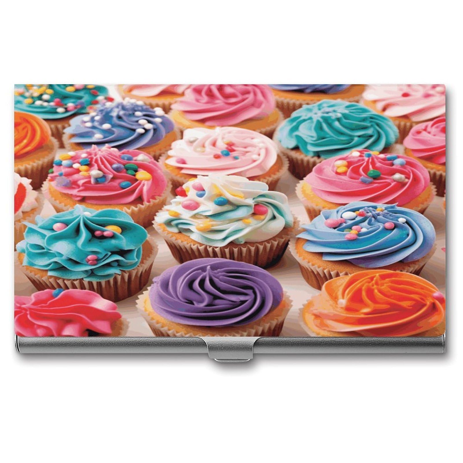 JTREHY Birthday Cupcakes Business Card Case Convenient to Carry Business Card Dispenser Durable Not Prone to Wear And Tear Business Card Holder for Men & Women