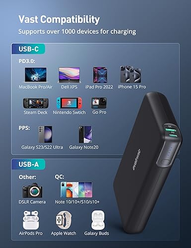 Miniatura 5 de evatronic Cargador portátil, cargador portátil de 30000 mAh, batería de carga rápida de 65 W, banco de energía USB C para Vision Pro MacBook, Dell,