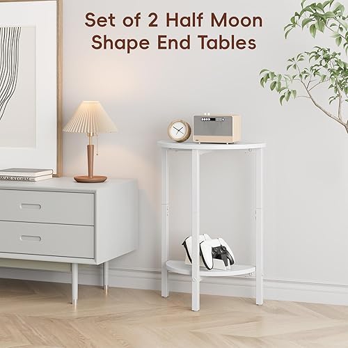 Miniatura 8 de Vagusicc Mesa auxiliar, mesa auxiliar redonda pequeña, juego de 2 mesas auxiliares media luna, mesa redonda pequeña para sala de estar, mesa de sofá