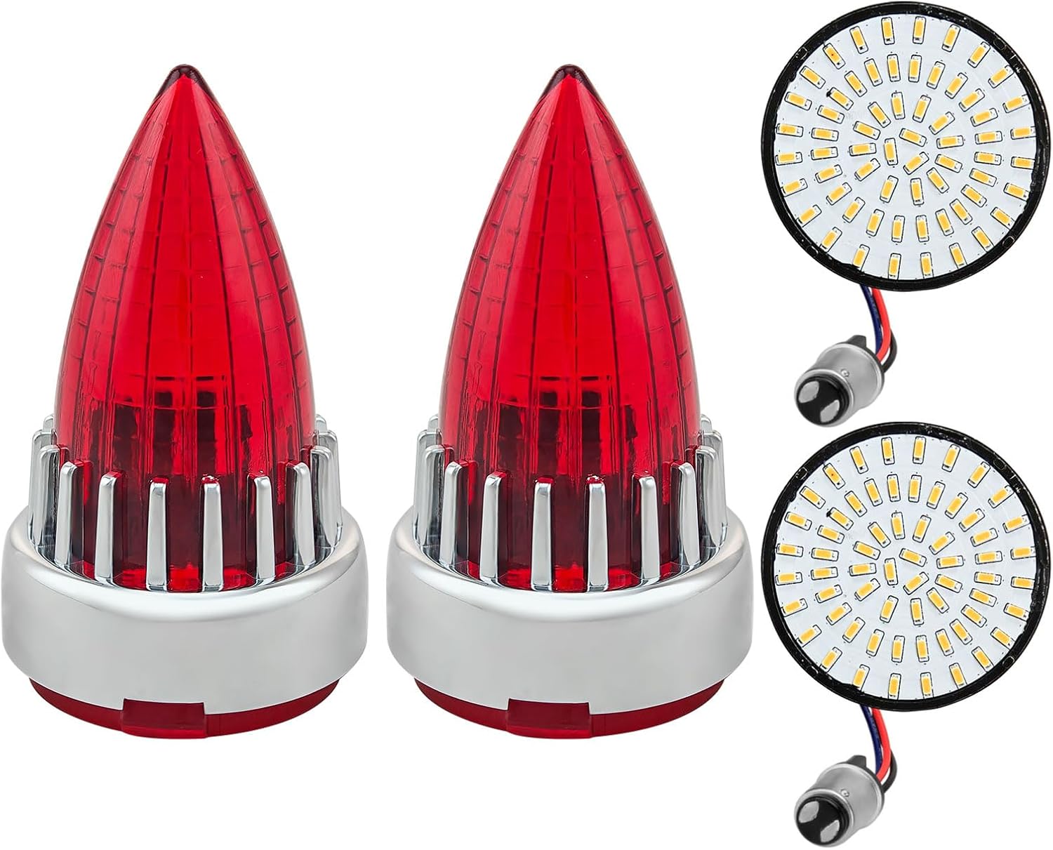 Motorcycle 1157 Turn Signals LED Rear Tail Lights 2 Pack, 2" Bullet Switch Back Brake Blinkers Universal Fit Harley Softail Deluxe Street Glide Sportster Dyna Electra Fatboy Heritage-Red Lens